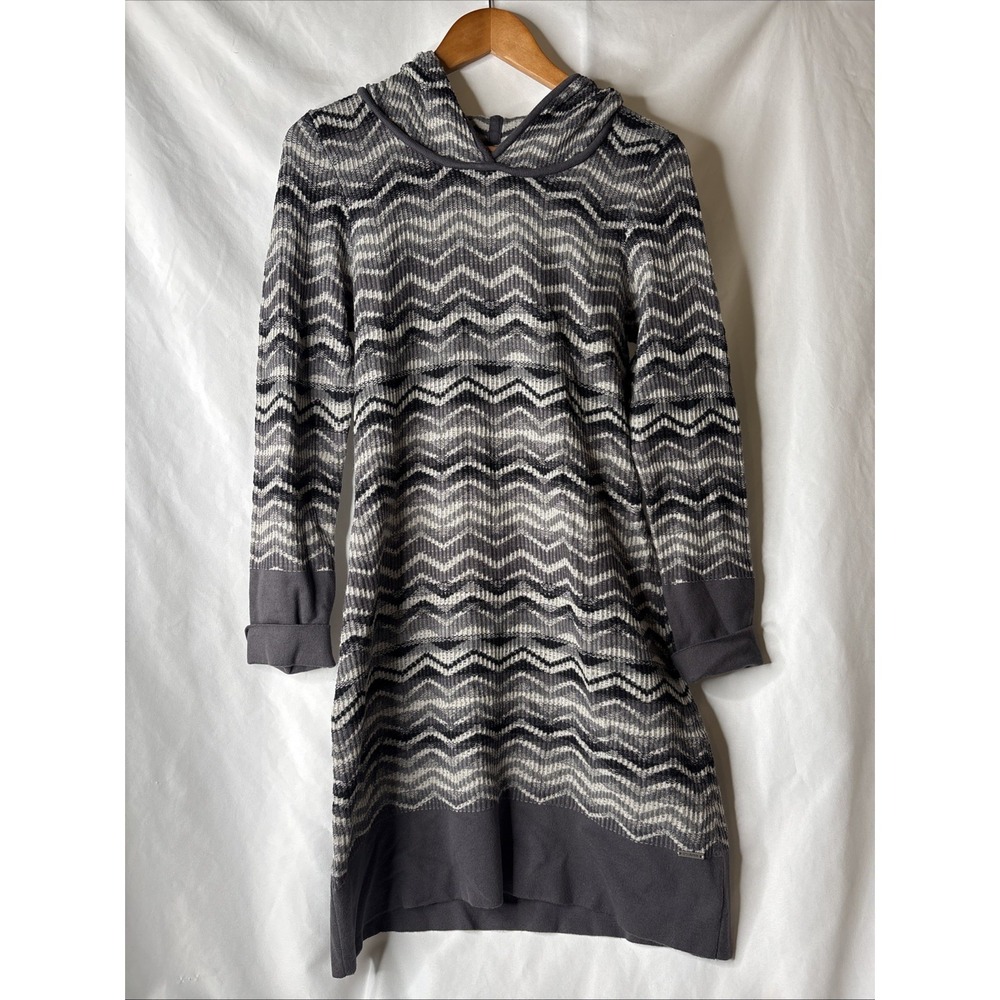 PrAna Meryl Hooded Long Sleeve Sweater Dress Gray Chevron Med Gorpcore Boho Chic